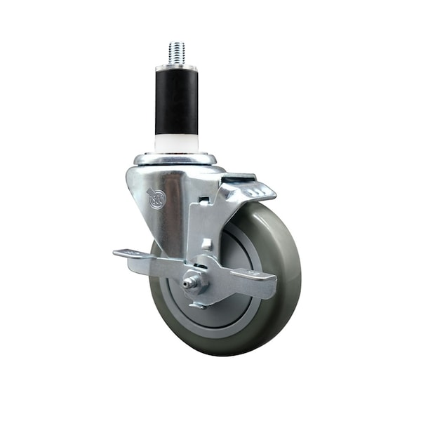 4'' SS Gray Poly Swivel 1-3/8'' Expanding Stem Caster with Brake
